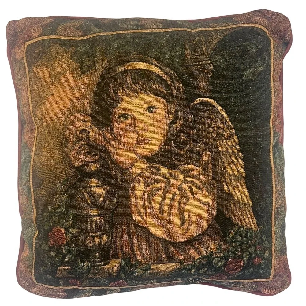Blue Eyed Angel‎ Tapestry Pillow In Garden Roses Donna Richardson Double Sided